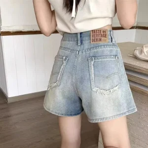 short en jean taille haute noir