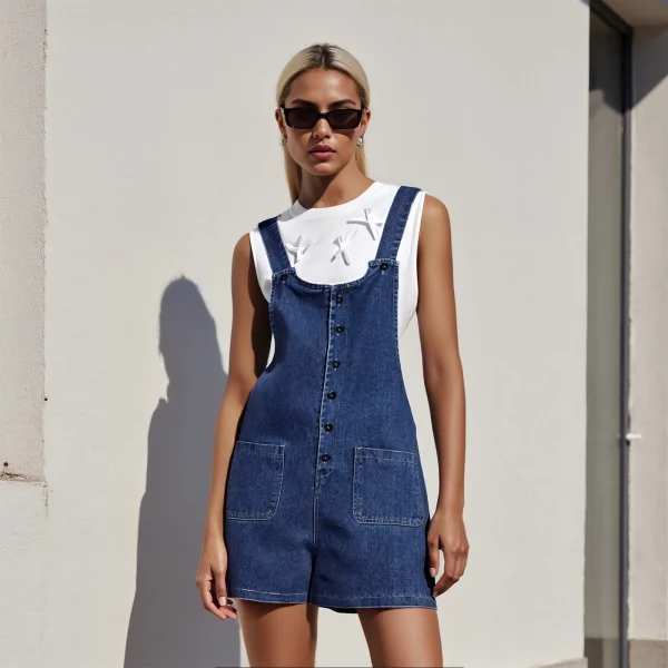 combinaison short jean femme décontractée
