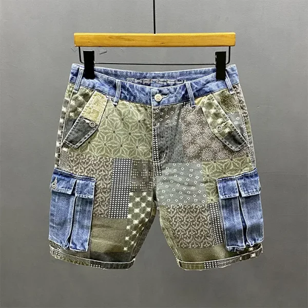 short en jean homme luxe patchwork