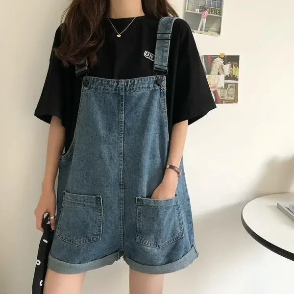 salopette short en jean femme ample