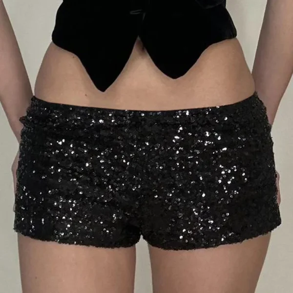 short à paillette noir taille basse