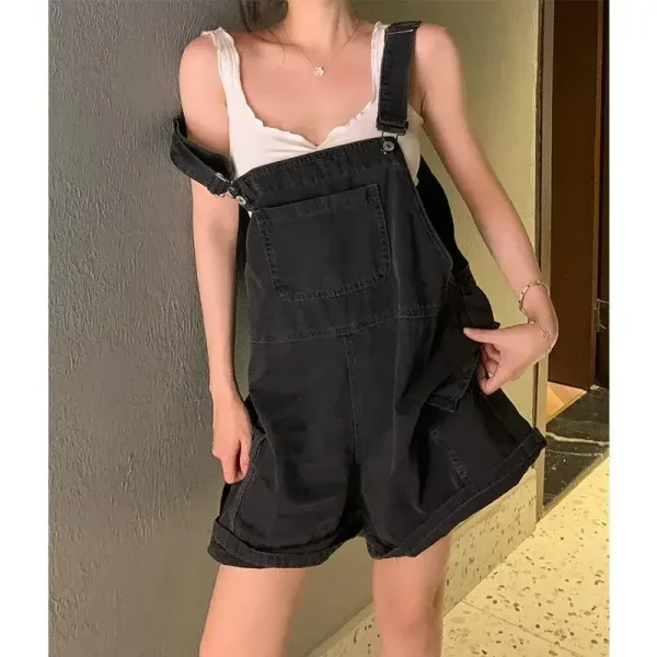 salopette short en jean femme noire