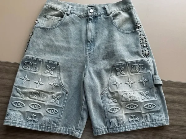 short en jean large femme géométrie 3d