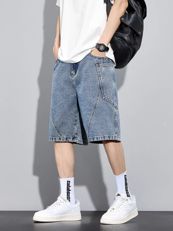 short en jean large homme bleu