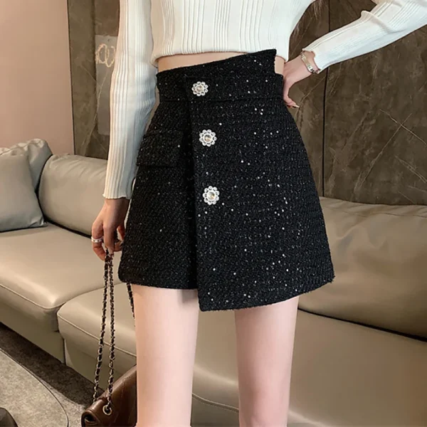 short hiver femme tweed elegant