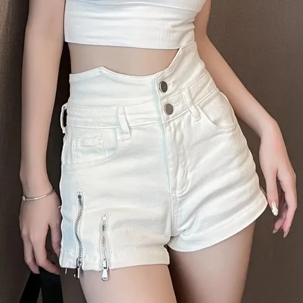 short jean blanc femme taille haute