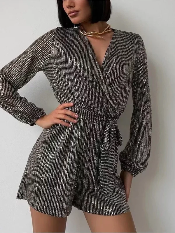 combi short paillette manche longue bouffante