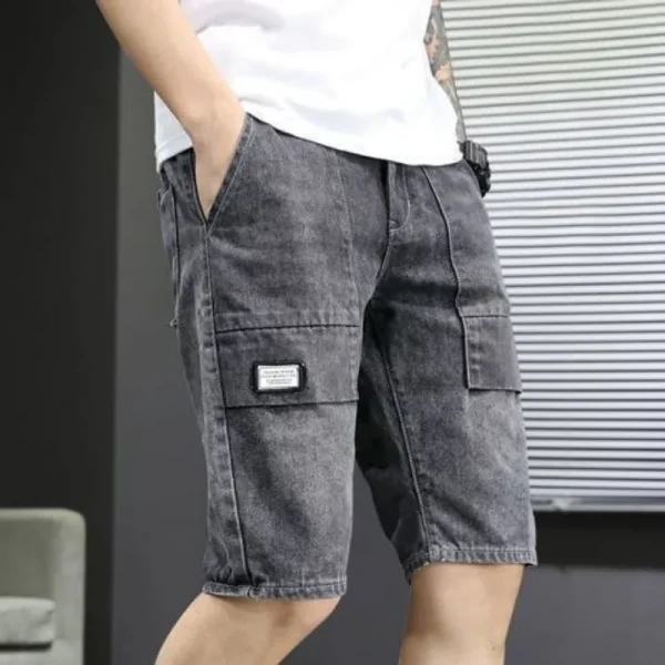 short en jean gris cargo mi-long