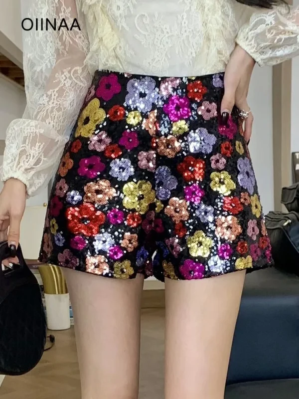 mini short paillette imprimé floral