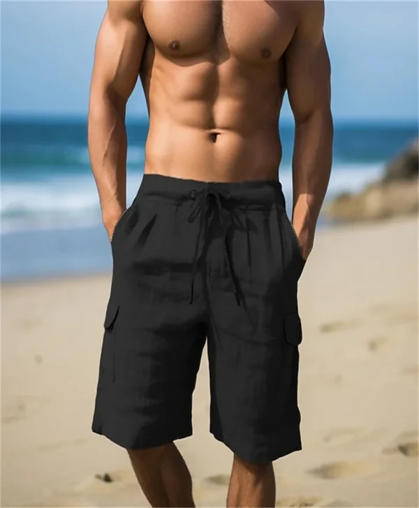 short en lin noir avec poche latérale
