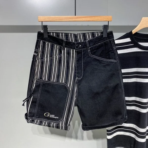 short baggy jean homme rayé noir