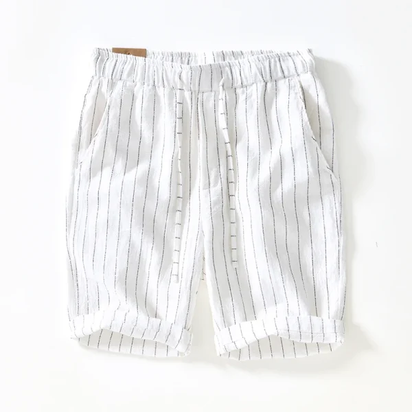 short en lin blanc plage