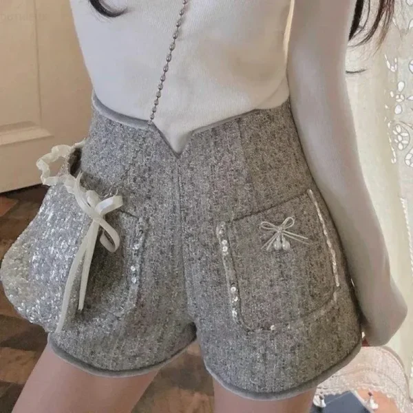 short hiver femme tweed sequin