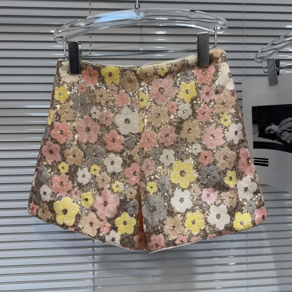 mini short paillette à fleurs