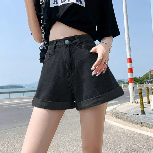 short en jean noir femme taille haute