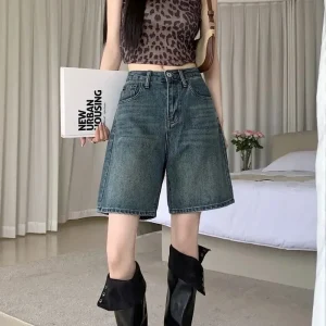 short baggy jean taille haute