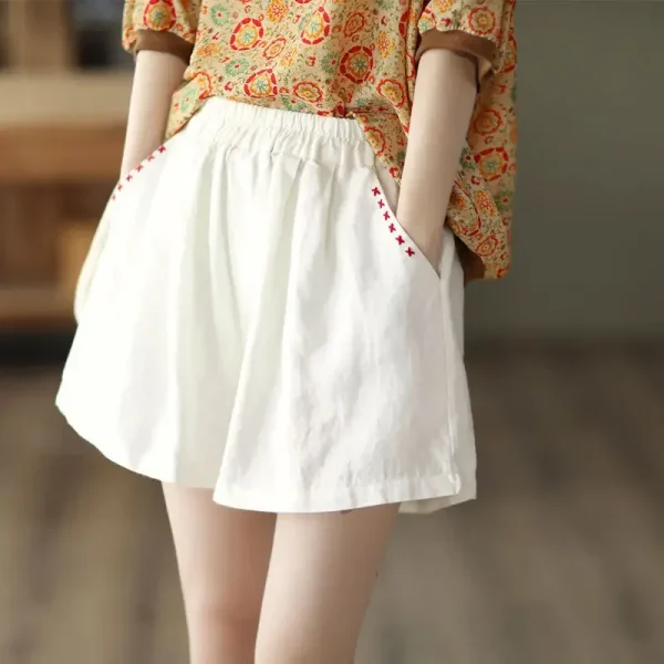 short baggy femme coton brodé