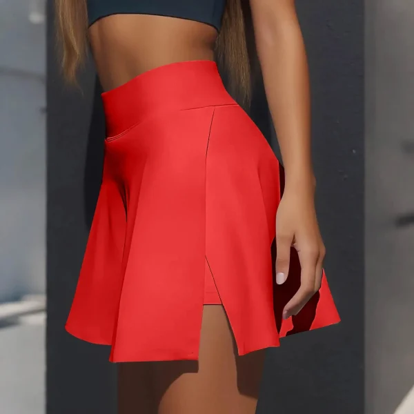 jupe short rouge mi-longue