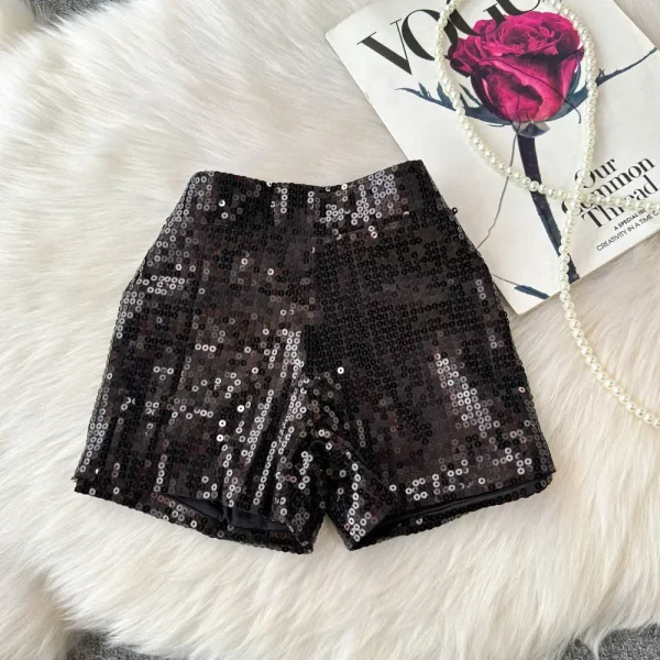 short à paillettes noir taille haute vintage