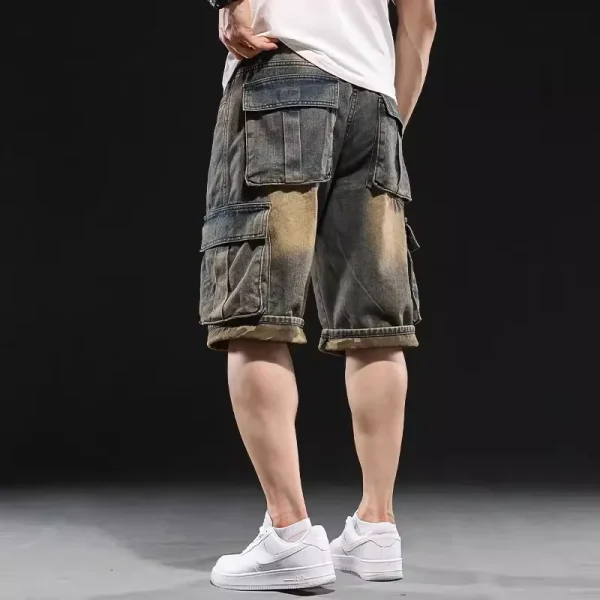short jean cargo homme rétro jaune