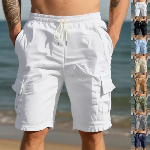 short en lin homme poches multiples cargo