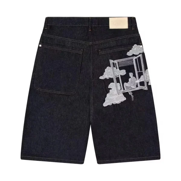 short en jean large homme brodé