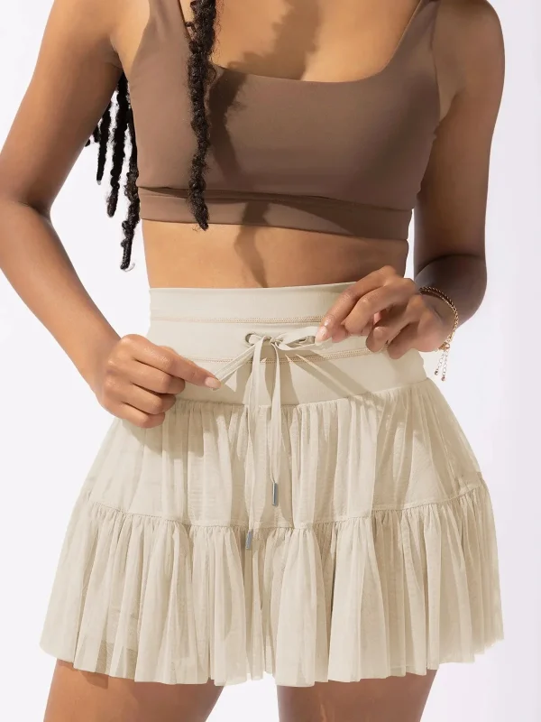 jupe short beige plissée voile