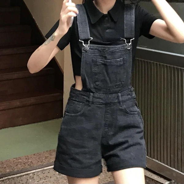 salopette short en jean femme noire vintage