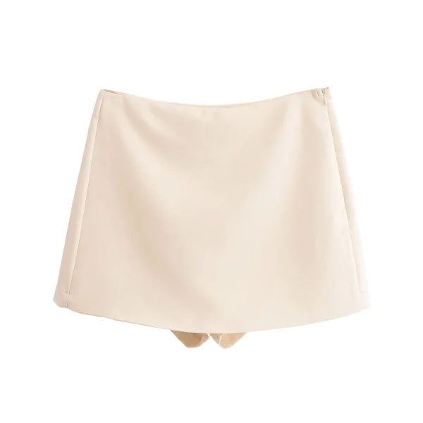 jupe short beige fermeture éclair latérale