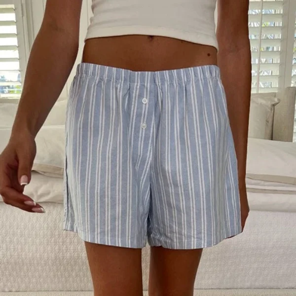 short rayé bleu et blanc femme plage