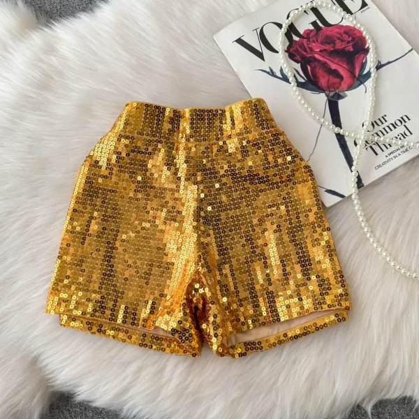 short paillette doré taille haute vintage