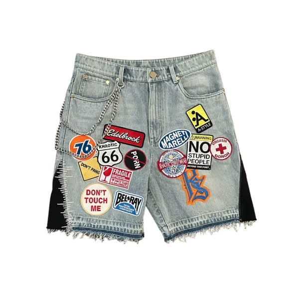 short en jean large homme gothique délavé