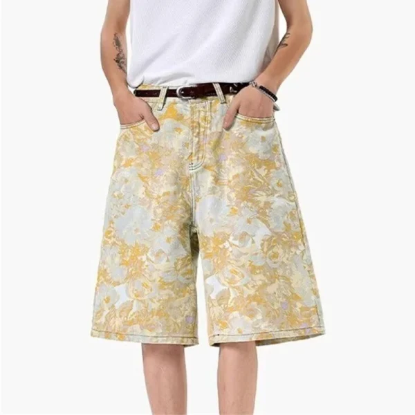 short baggy imprimé floral tie-dye